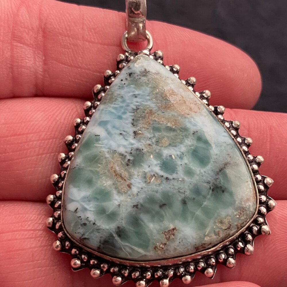 Green Blue and Beige Pectolite Larimar Stone Jewelry Crystal Pendant